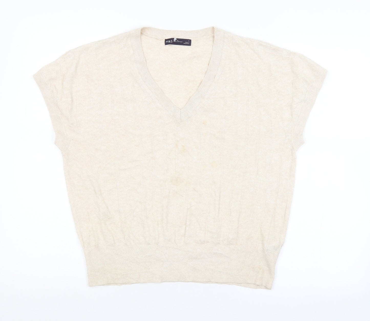 M&S Mens Beige Striped  Vest Jumper Size L