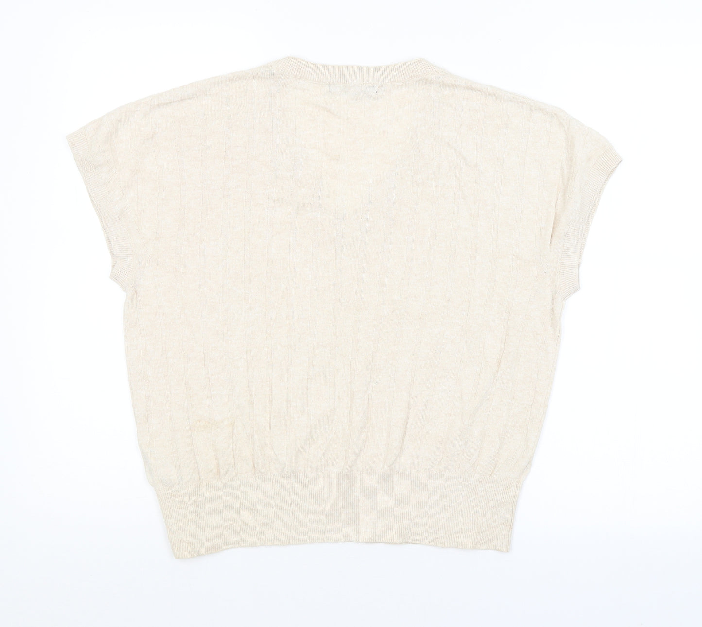 M&S Mens Beige Striped  Vest Jumper Size L