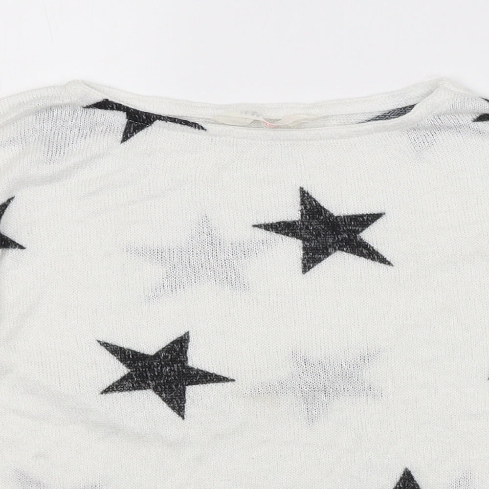 H&M Girls White Geometric  Pullover Jumper Size 9-10 Years