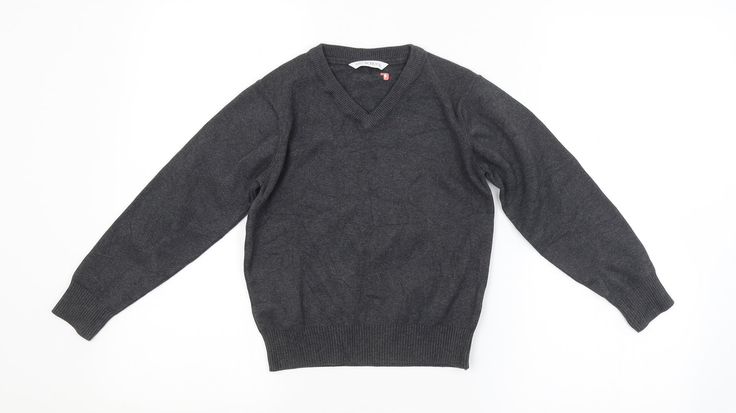 M&S SCHOOL Boys Grey   Pullover Jumper Size 7-8 Years  - SCHOOL JUMPER