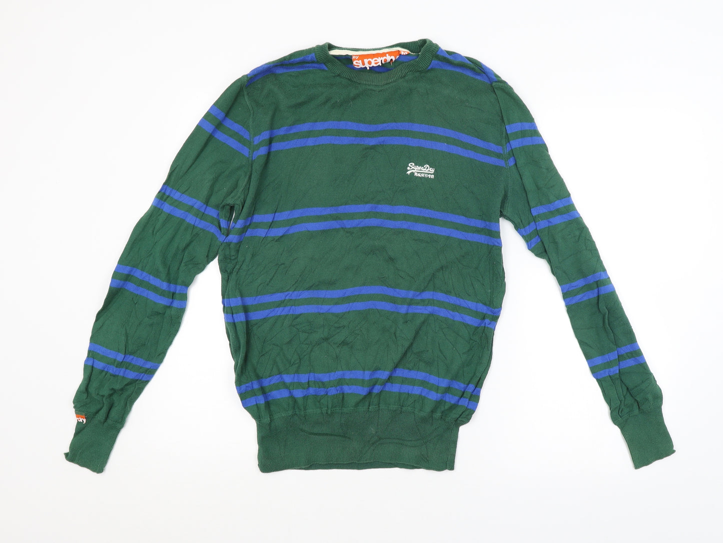 Superdry Mens Green Striped  Pullover Jumper Size M