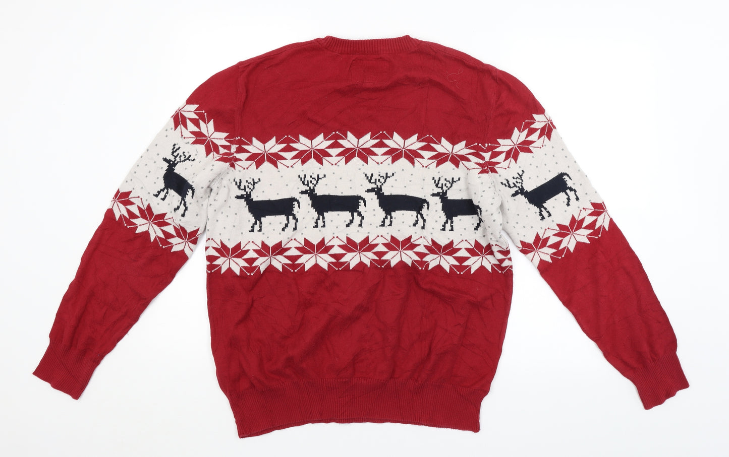 JACK & JONES Mens Red Argyle/Diamond  Pullover Jumper Size L