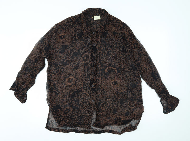 Charlotte Halton Womens Black Floral Basic Button-Up Size 12