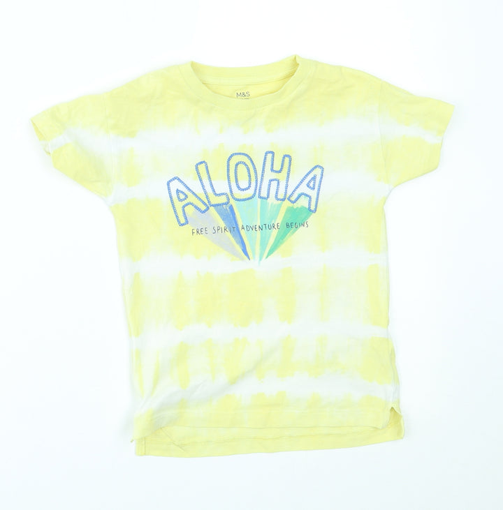 M&S Boys Yellow Striped  Basic T-Shirt Size 3-4 Years  - aloha