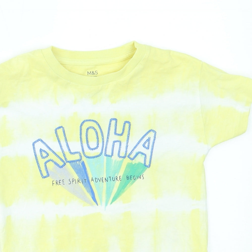M&S Boys Yellow Striped  Basic T-Shirt Size 3-4 Years  - aloha