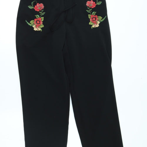 M&S Womens Black   Capri Trousers Size 10 L27 in - flower detail