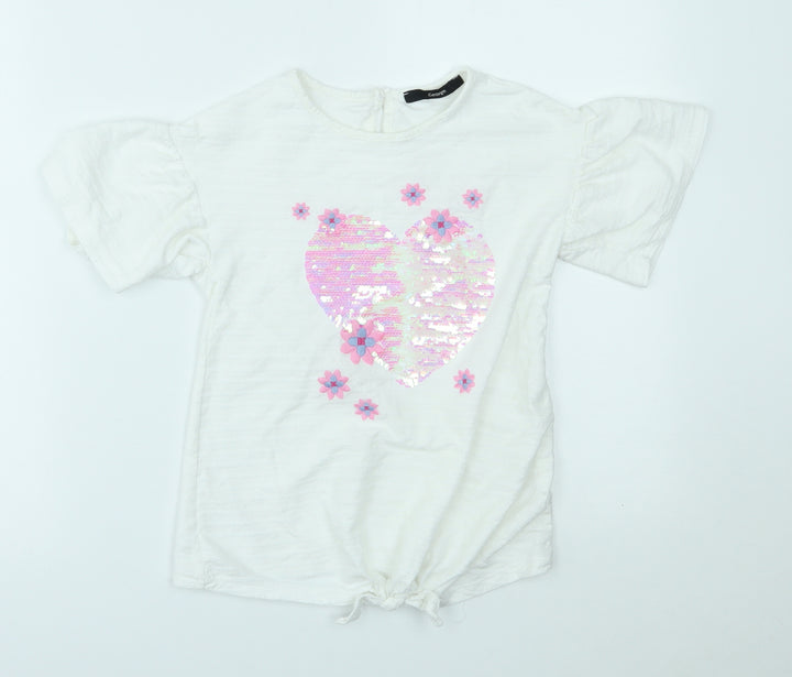 George Girls White   Basic Blouse Size 9-10 Years  - reversible sequin heart