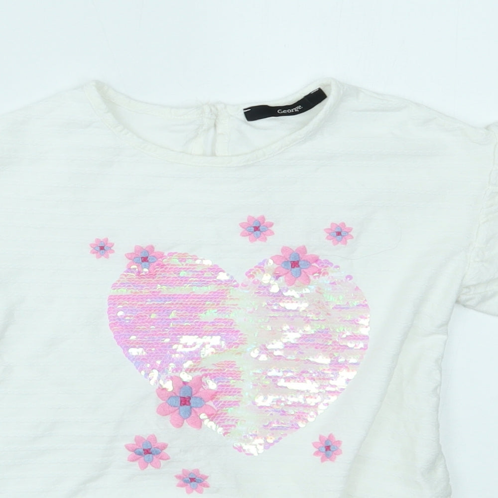 George Girls White   Basic Blouse Size 9-10 Years  - reversible sequin heart