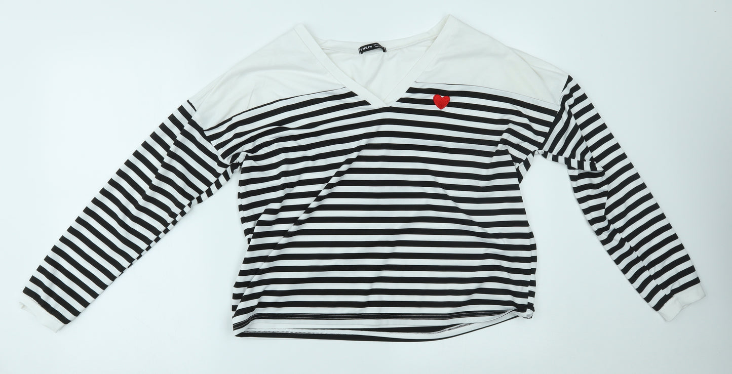 SheIn Womens White Striped  Basic T-Shirt Size M