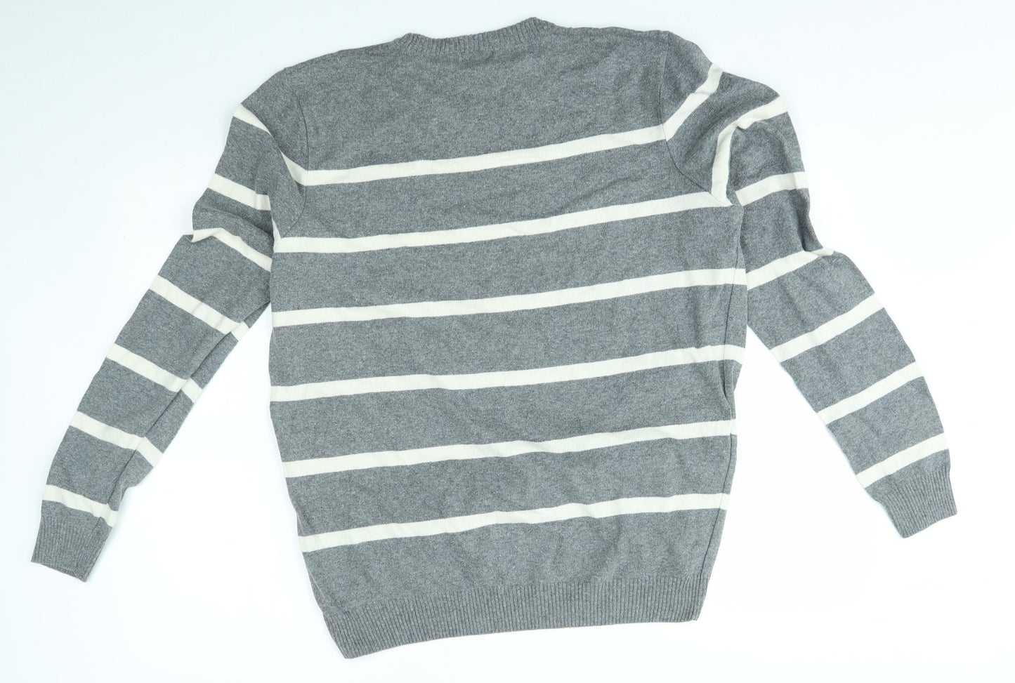 F&F Mens Grey Striped  Pullover Jumper Size XL