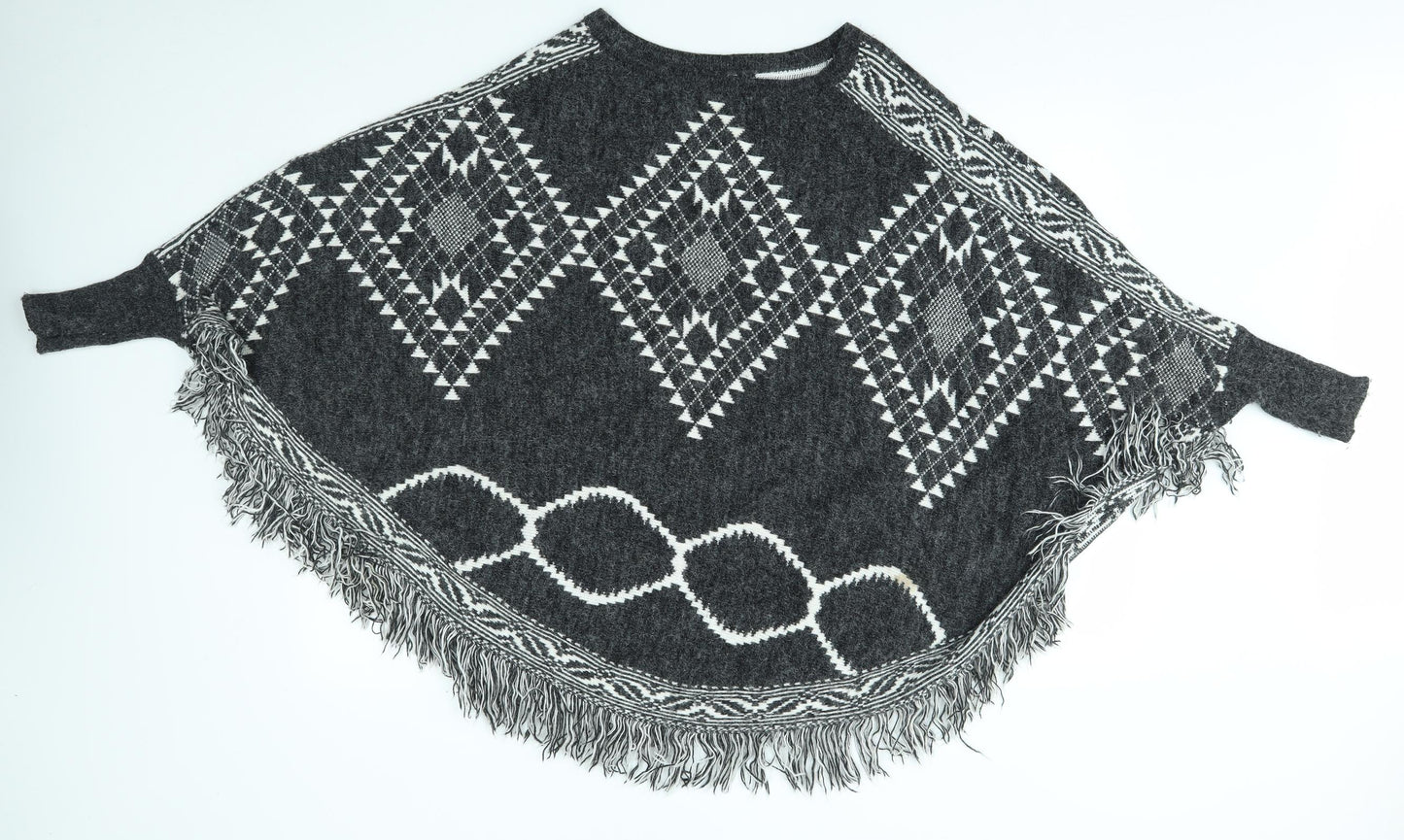 Preworn Womens Grey Fair Isle   Poncho One Size