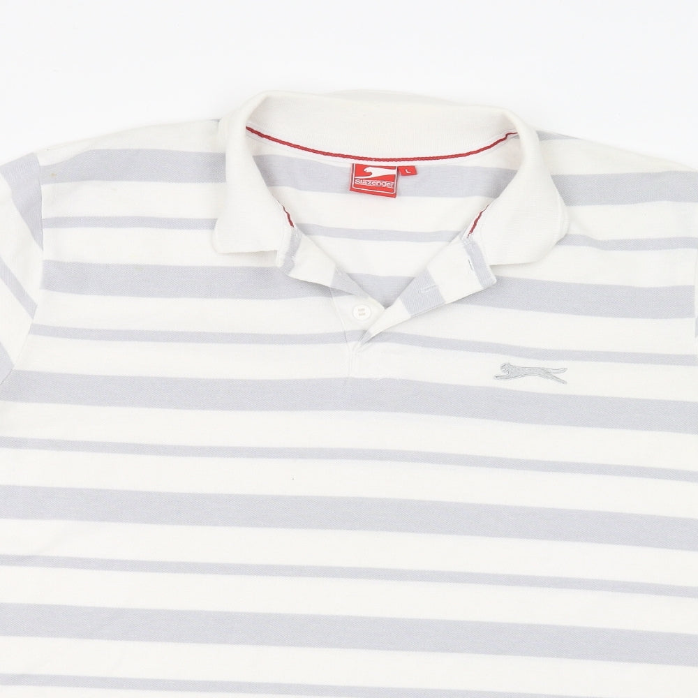 Slazenger Mens White Striped   Polo Size L