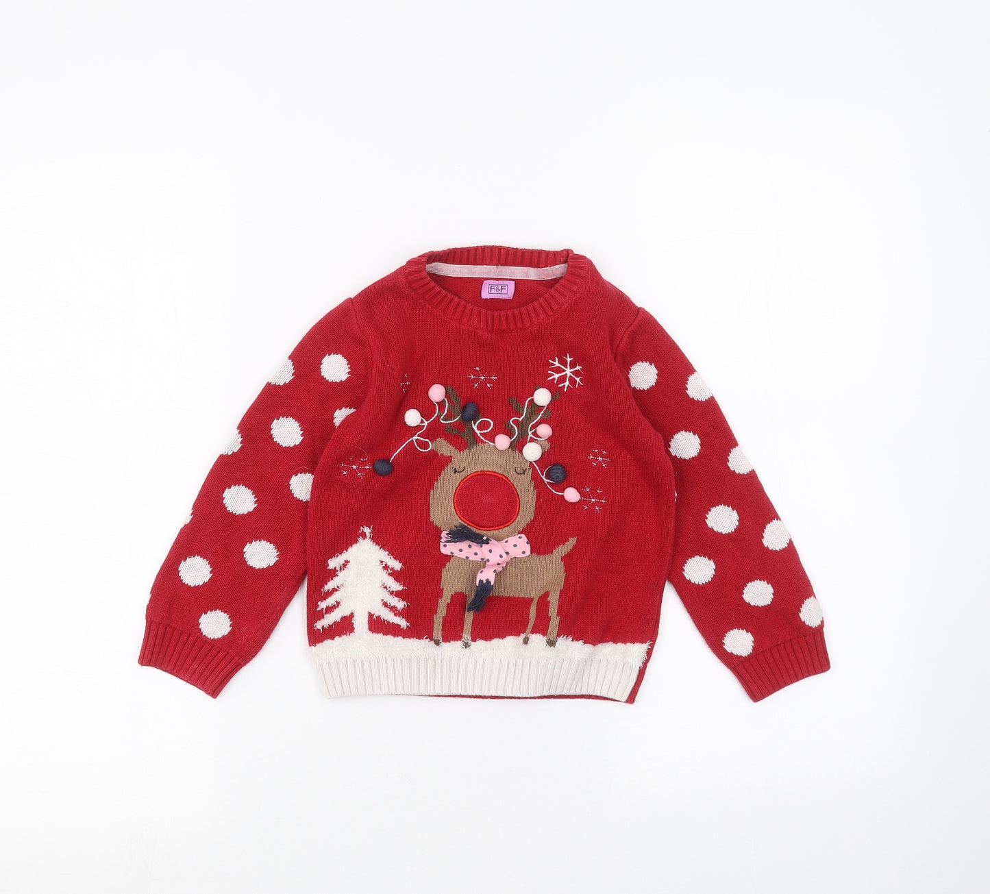 F&F Girls Red   Pullover Jumper Size 2-3 Years