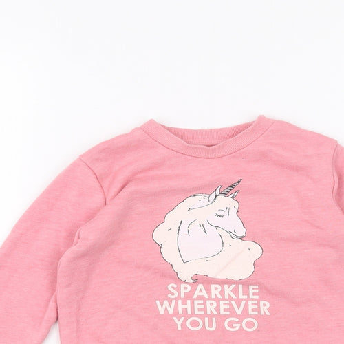Primark Girls Pink   Pullover Jumper Size 4-5 Years  - Unicorn