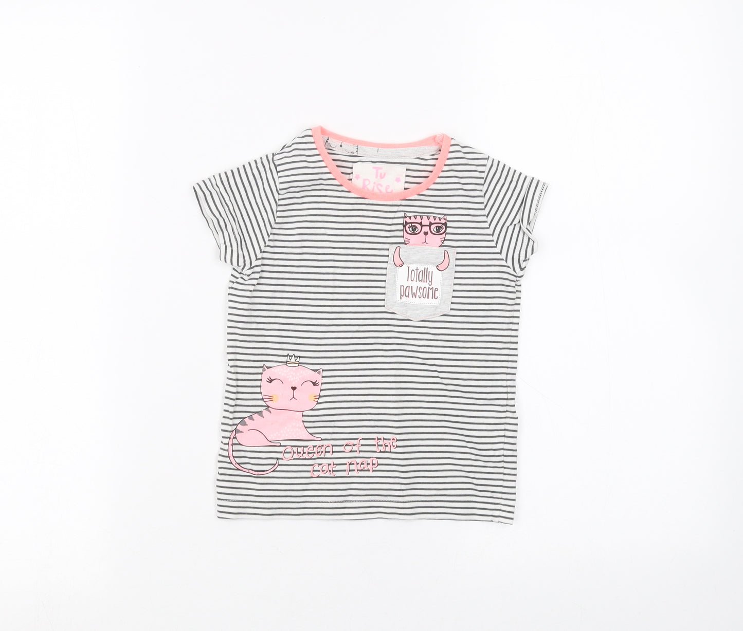 TU Girls White Striped  Basic T-Shirt Size 3-4 Years