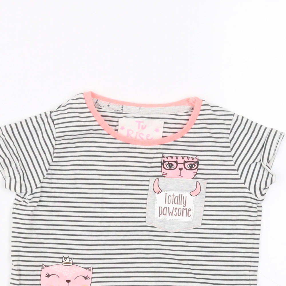 TU Girls White Striped  Basic T-Shirt Size 3-4 Years