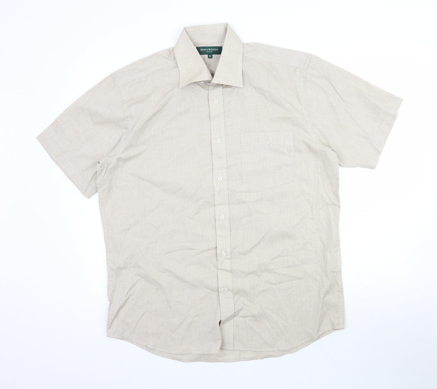 Greenwoods Mens Beige Striped   Button-Up Size 16