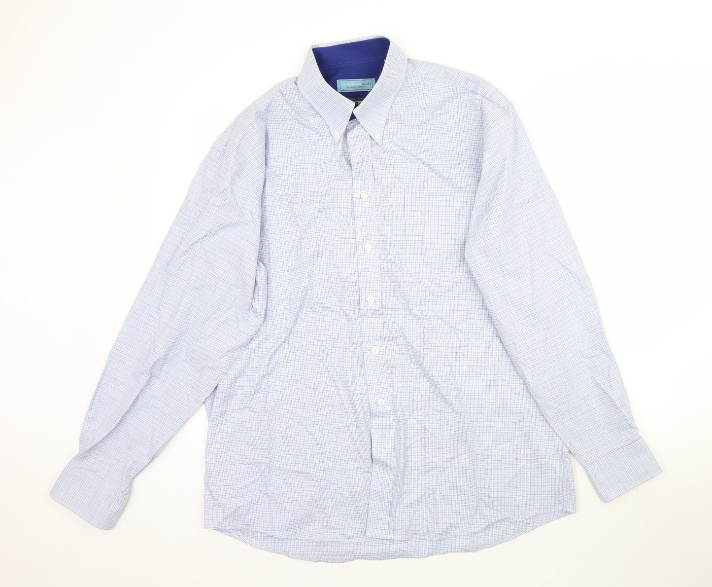 Greenwoods Mens Blue Plaid   Dress Shirt Size L
