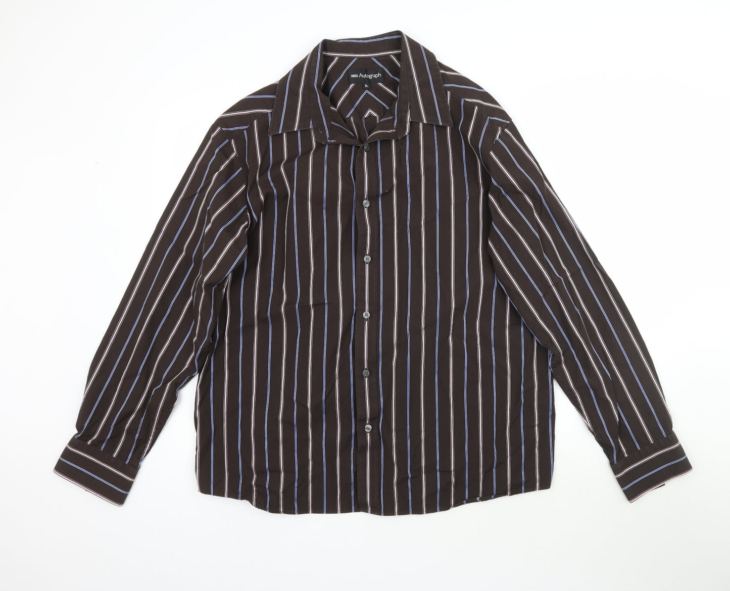 Marks and Spencer Mens Brown Striped   Button-Up Size XL