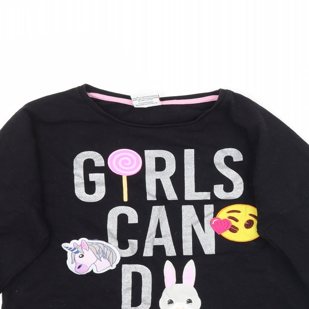 TU Girls Black   Basic T-Shirt Size 12-13 Years  - Girls Can Do Anything