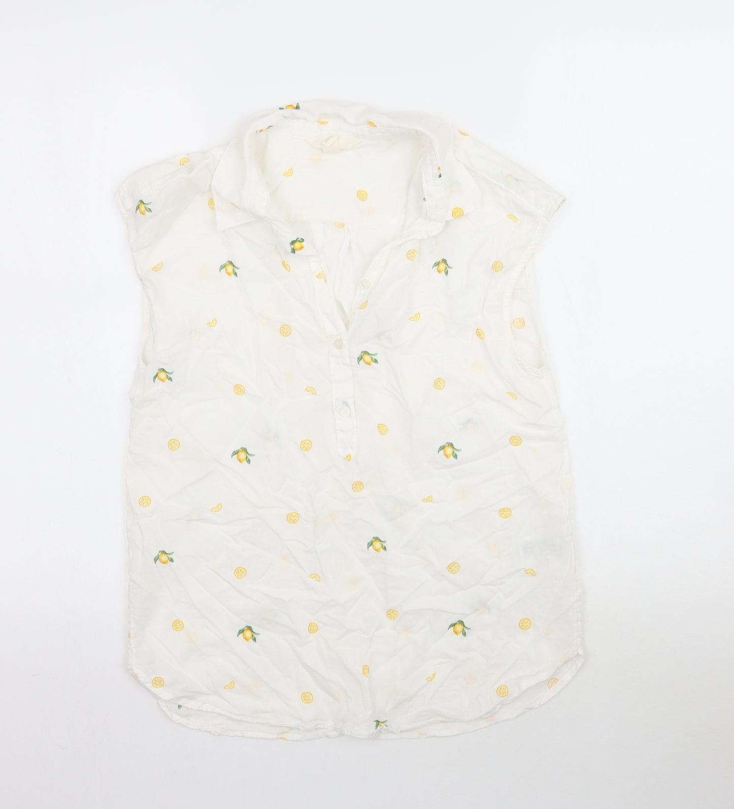 H&M Womens White   Basic Blouse Size 6  - Lemon Print