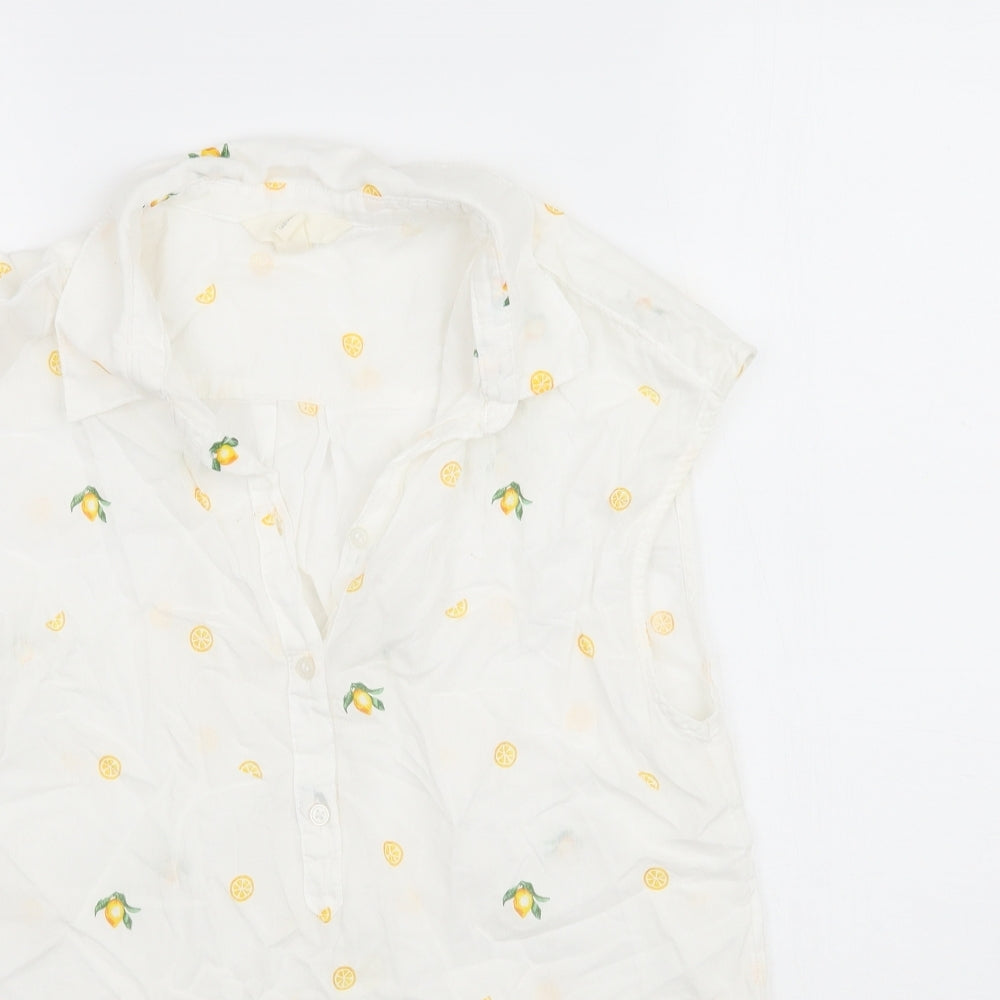 H&M Womens White   Basic Blouse Size 6  - Lemon Print
