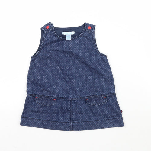 Obaibi Girls Blue Polka Dot Denim Pinafore/Dungaree Dress  Size 12 Months