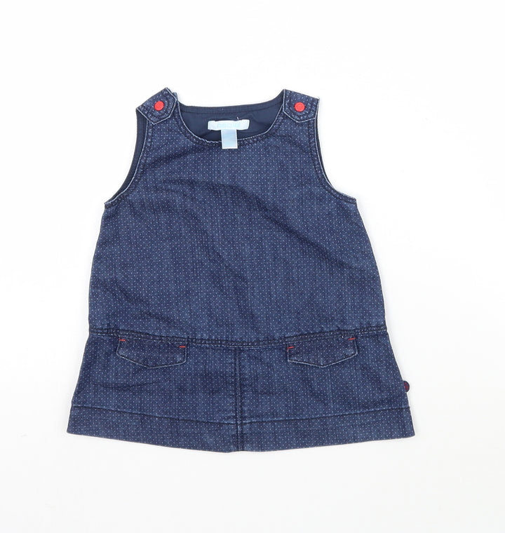 Obaibi Girls Blue Polka Dot Denim Pinafore/Dungaree Dress Size 12 Months