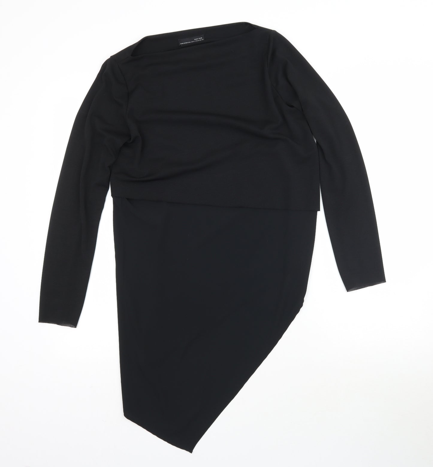 Zara Womens Black  Mesh Basic Blouse Size M  - Asymmetric Hem
