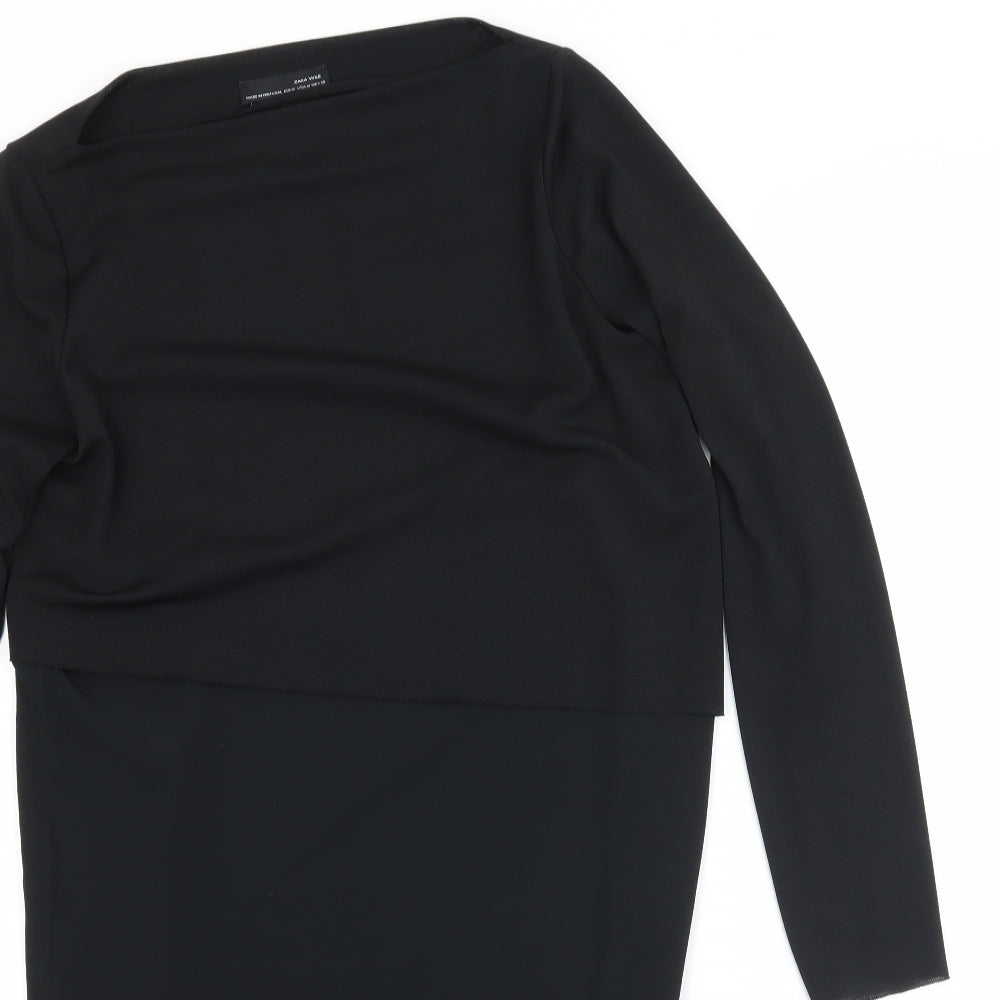 Zara Womens Black  Mesh Basic Blouse Size M  - Asymmetric Hem