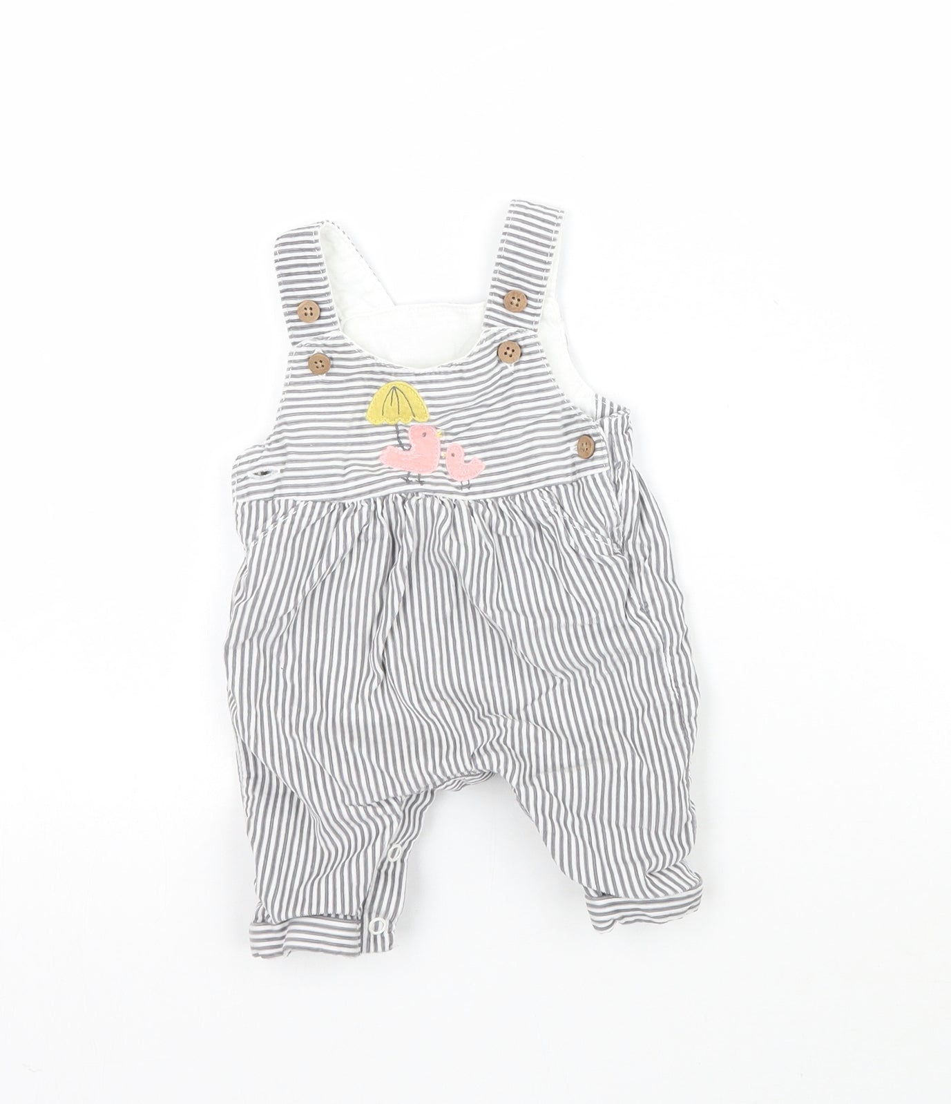 Marks and Spencer Baby Grey Striped  Dungaree One-Piece Size Newborn  - Birds