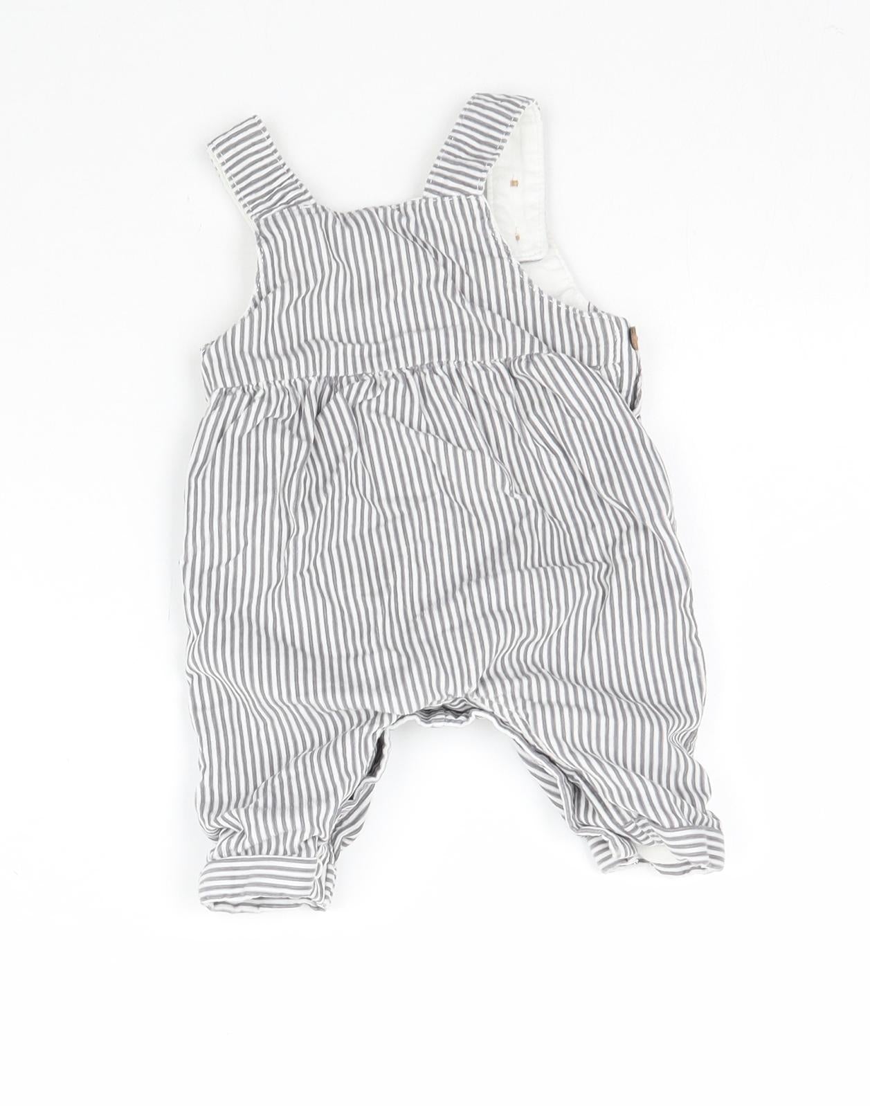 Marks and Spencer Baby Grey Striped  Dungaree One-Piece Size Newborn  - Birds