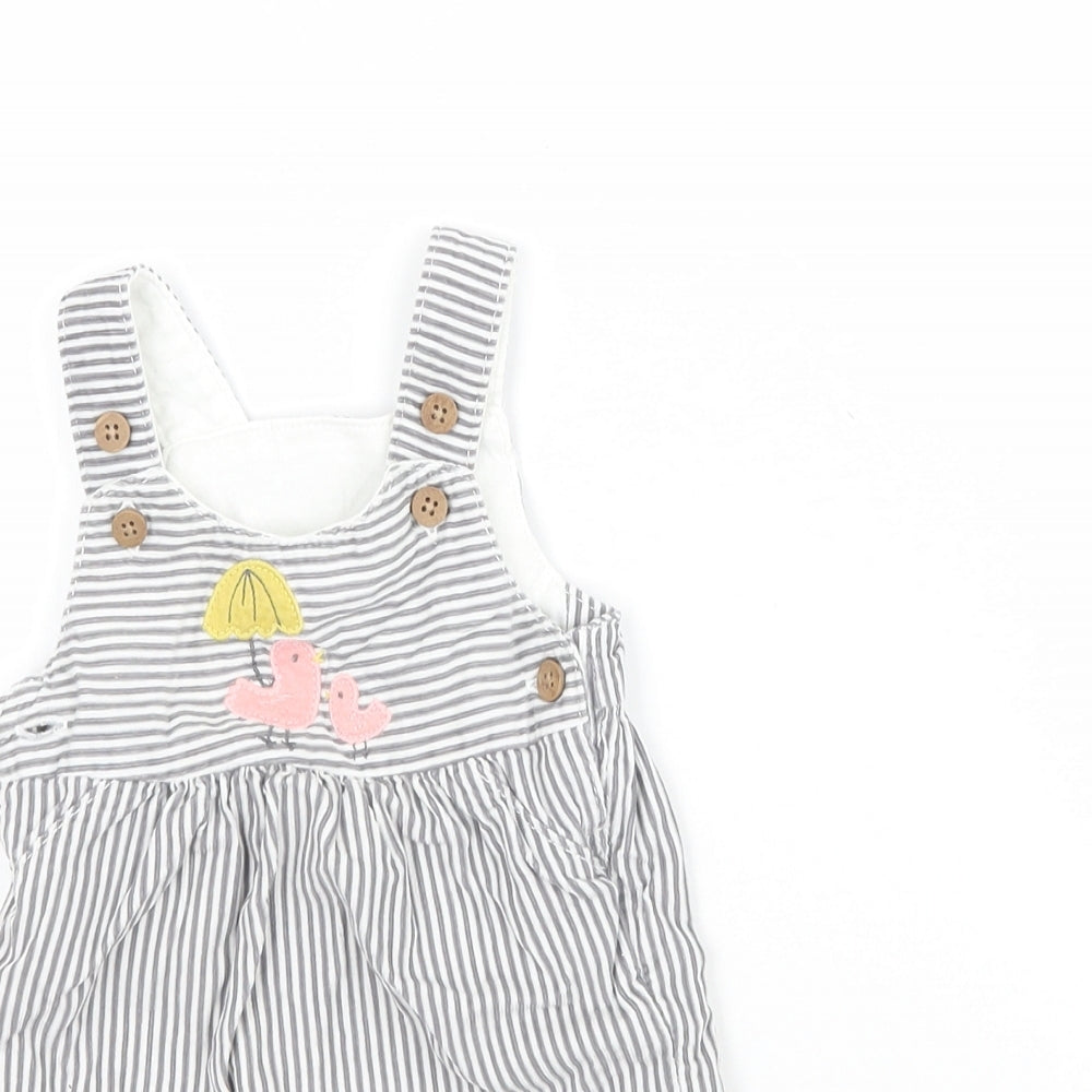 Marks and Spencer Baby Grey Striped  Dungaree One-Piece Size Newborn  - Birds