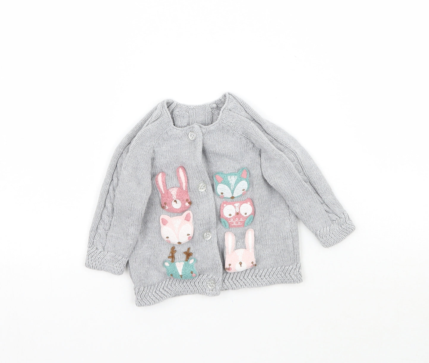 TU Girls Grey  Knit Cardigan Jumper Size 0-3 Months  - Animals