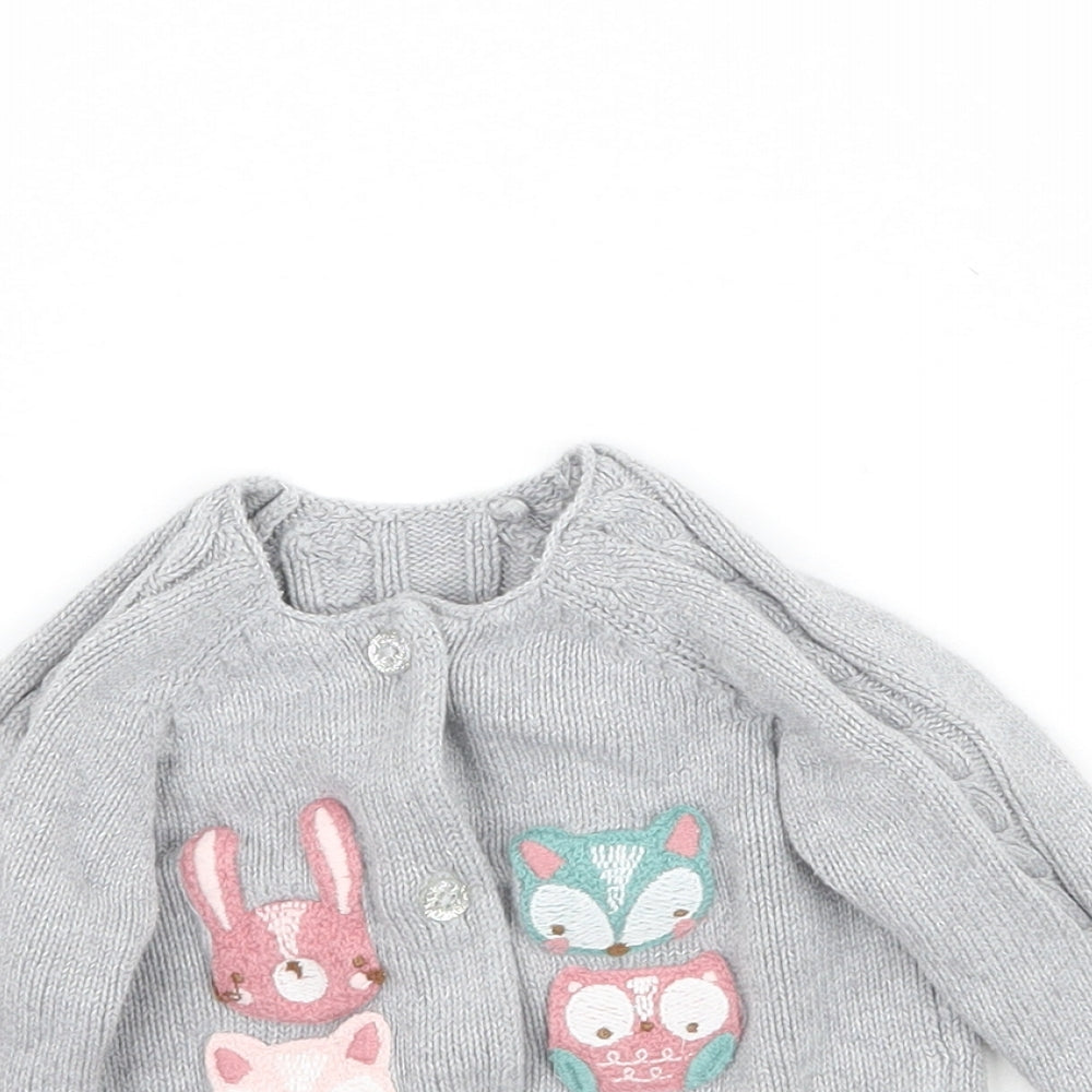 TU Girls Grey  Knit Cardigan Jumper Size 0-3 Months  - Animals