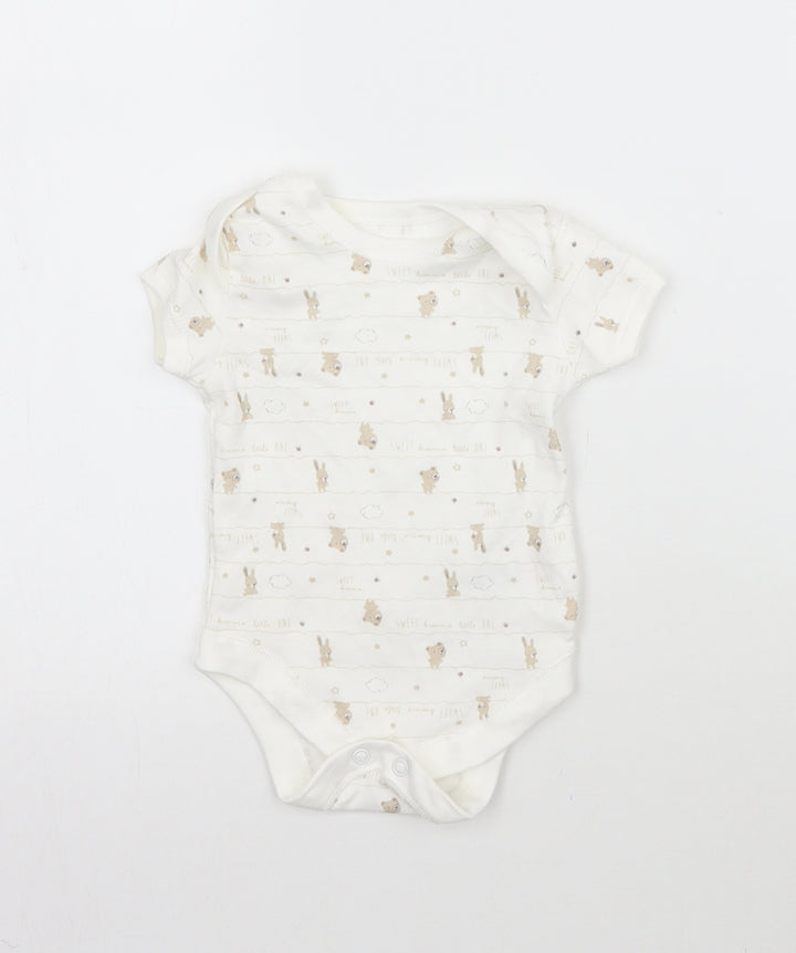 Matalan Baby White Striped Babygrow One-Piece Size 0-3 Months - Bears