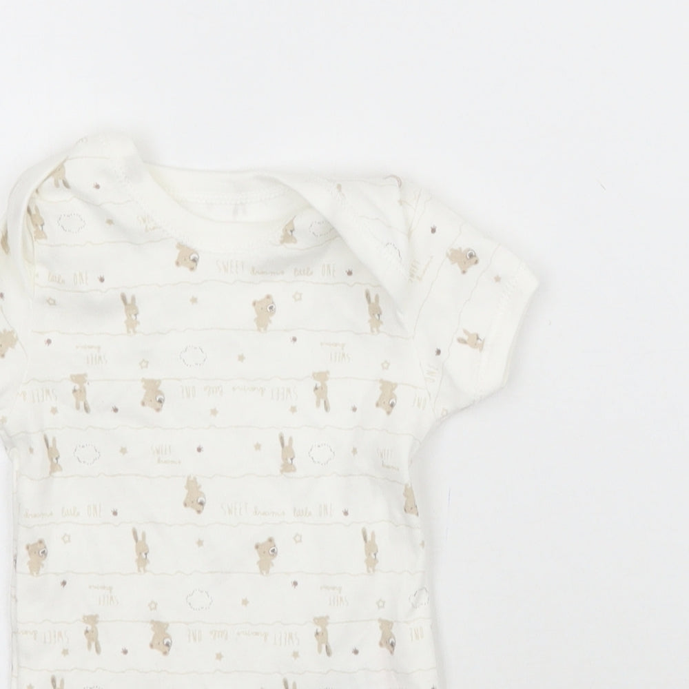 Matalan Baby White Striped  Babygrow One-Piece Size 0-3 Months  - Bears