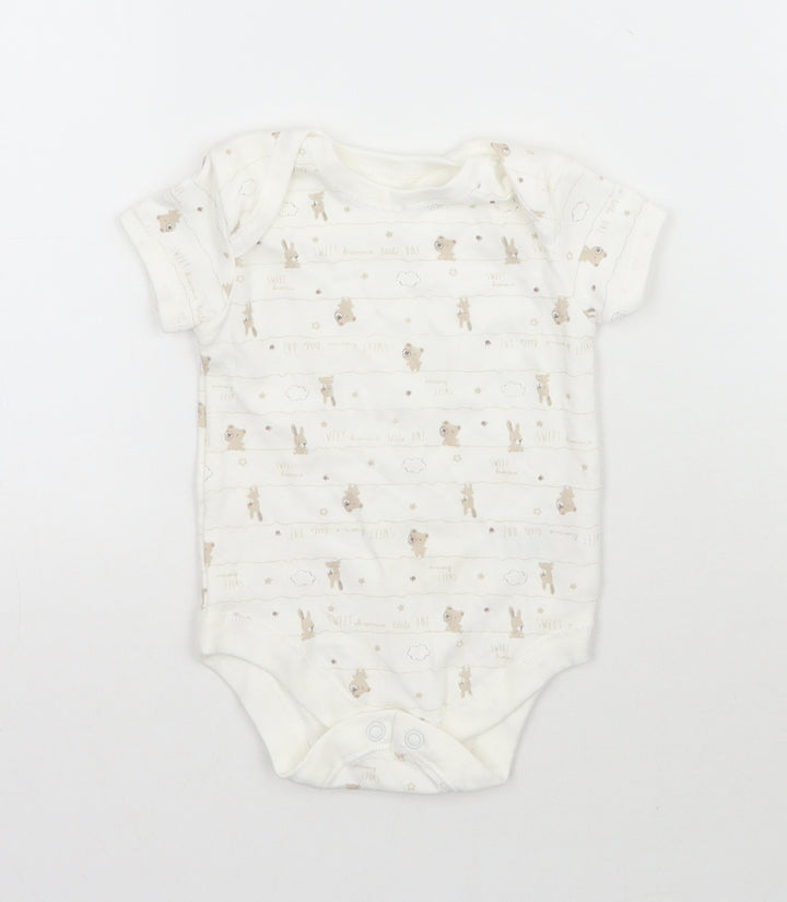 Matalan Baby White Striped Babygrow One-Piece Size 0-3 Months - Bears