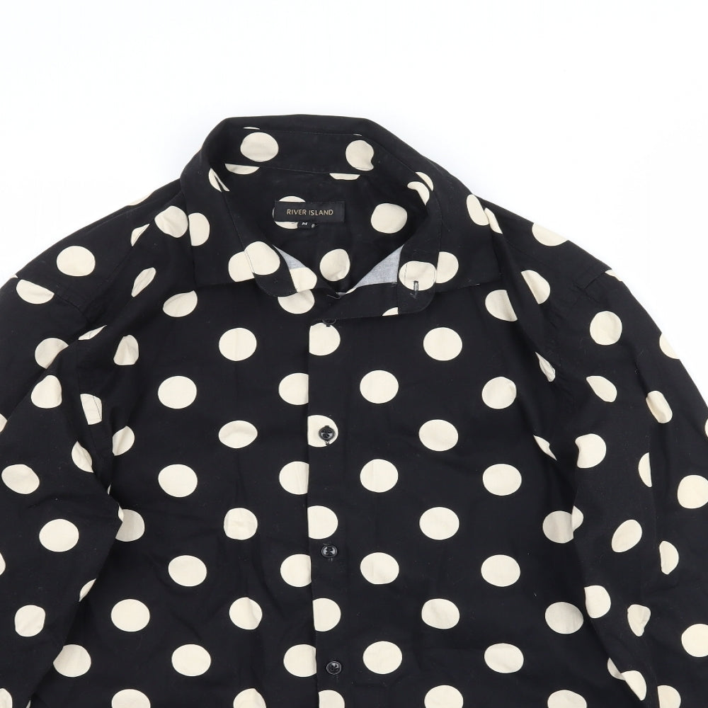 River Island Womens Black Polka Dot  Basic Button-Up Size M