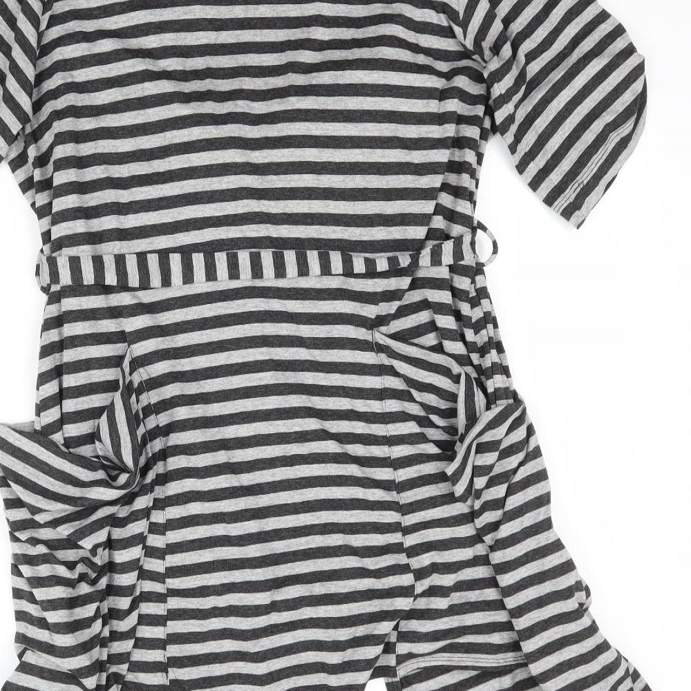 K&D Womens Grey Striped  Basic Blouse Size 16