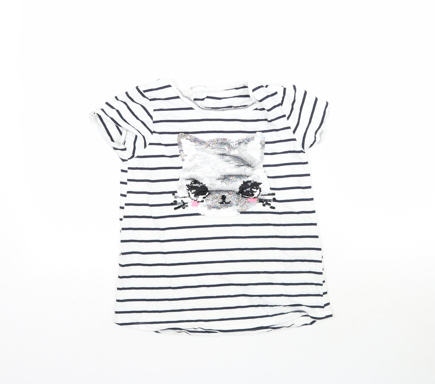 H&M Girls White Striped  Basic T-Shirt Size 9-10 Years  - cat