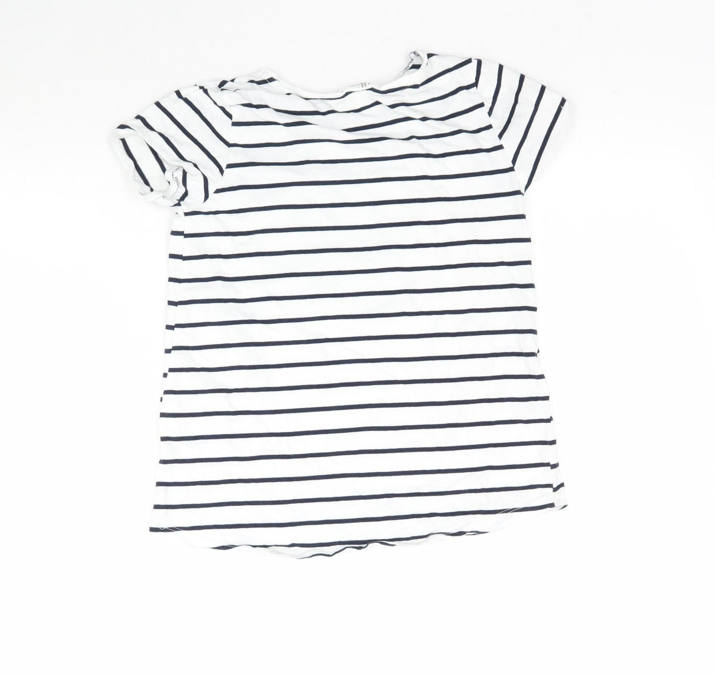 H&M Girls White Striped  Basic T-Shirt Size 9-10 Years  - cat