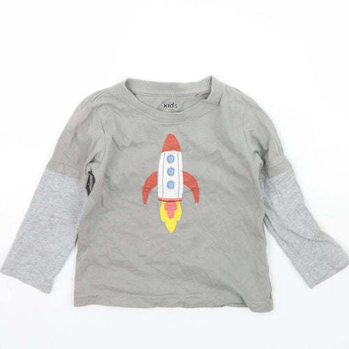 M&Co Boys Grey   Basic T-Shirt Size 2-3 Years  - Space Rocket