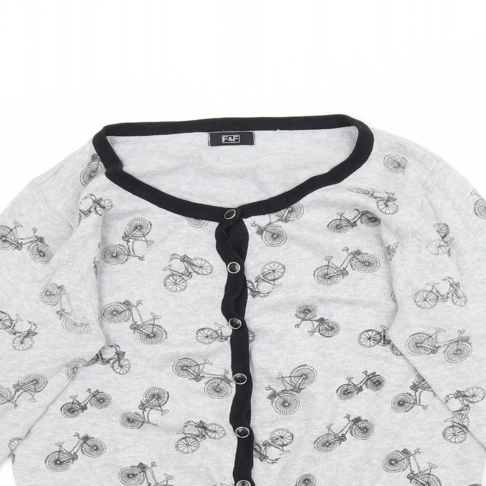 F&F Womens Grey  Knit Cardigan Jumper Size 14  - Bicycle Bike pattern