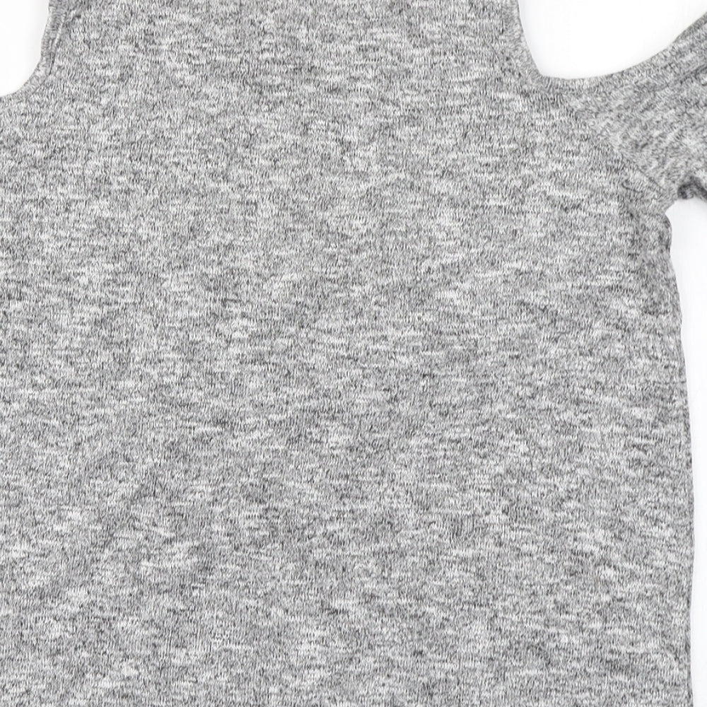 New Look Womens Grey   Basic T-Shirt Size 10  - Cold Shoulder