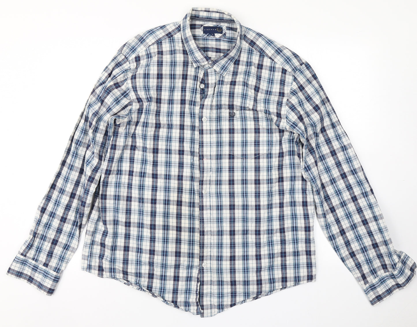 Lincoln Mens Blue Plaid   Button-Up Size L