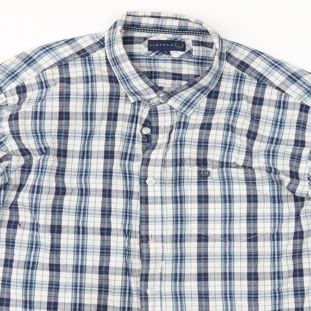 Lincoln Mens Blue Plaid   Button-Up Size L