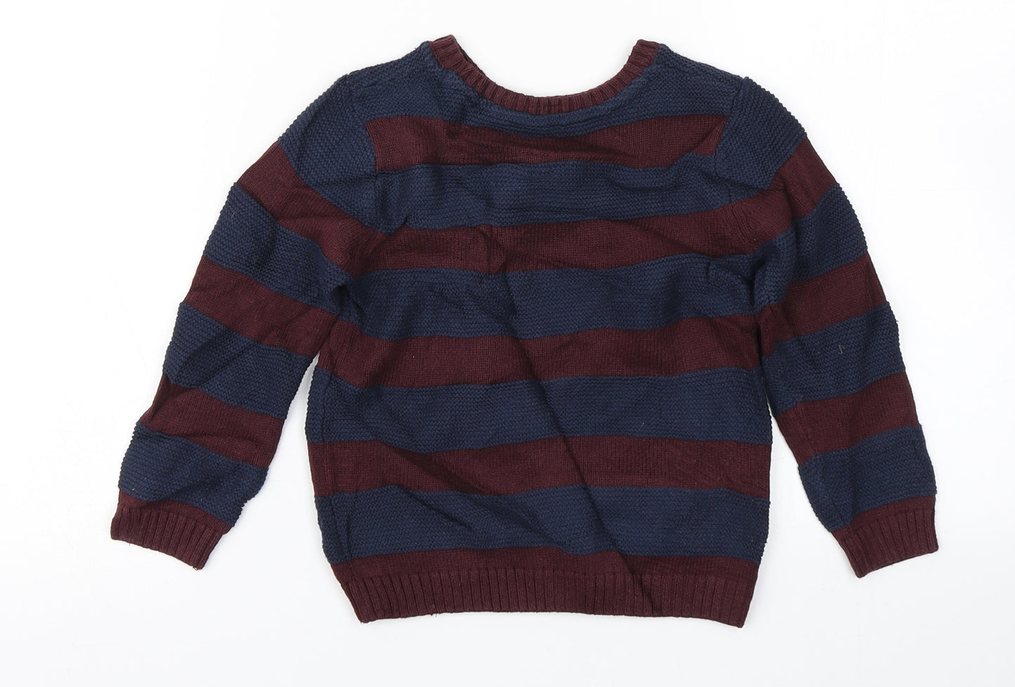 M&S Boys Purple Striped Knit Pullover Jumper Size 3-4 Years