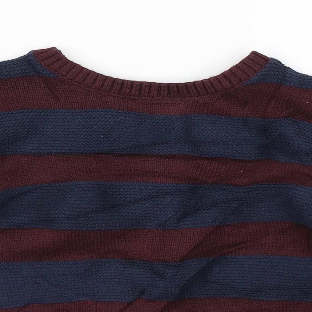 M&S Boys Purple Striped Knit Pullover Jumper Size 3-4 Years
