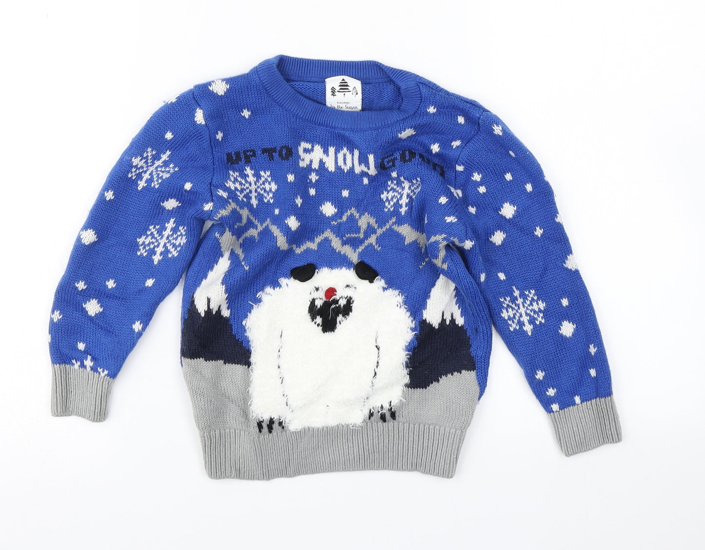 George Boys Blue Polka Dot Knit Pullover Jumper Size 3-4 Years  - Christmas jumper